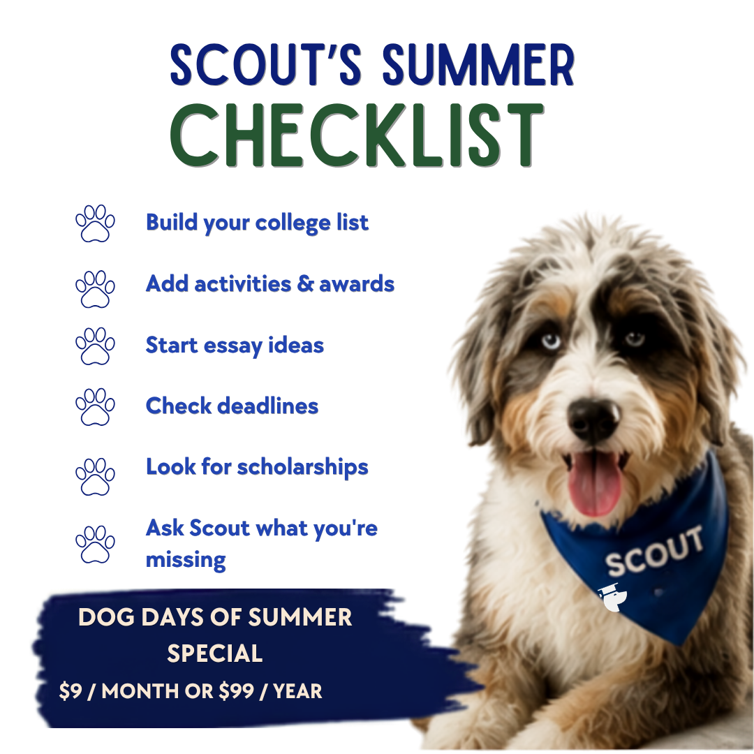 Scout's Summer Checklist — Build your college list, add activities and awards, start essay ideas, check deadlines, look for scholarships, ask Scout what you're missing